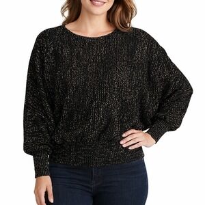 VTG 1980's Black Gold Metallic Knit Sweater Dolman Sleeve Retro USA Celestial M